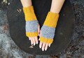 Mustard Fingerless Mittens - Mustard Arm Warmers Women - Gray Fingerless Gloves - Wool Fingerless Mitts