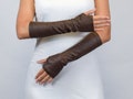 Brown leather fingerless gloves, faux leather arm warmers, medieval accessories, ARW-30