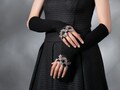 Black fingerless gloves arm warmers linen lace festival women's mittens Renaissance gloves, ARW30-JL4