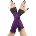 Elegant velvet gloves, black purple velvet gloves, with lace evening gothic sleeves fingerless gloves costume cosplay all sizes