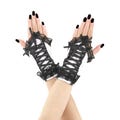 White velvet womens gloves wrist goth fingerless, wrist warmers goth evening cosplay costume lacing corset gloves short all sizes