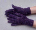 Violet Tweed Alpaca Gloves Women - Purple Soft Tweed Knit Gloves Merino Wool Mittens - Arm Warmers with Fingers Fluffy Warm Women Gloves