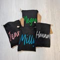 Thick Stripey Coffee & Cream Arm Warmers - Personalised Bag Striped Fingerless Hand Gloves Fancy Dress Girls Custom Name Brown Gift