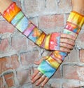 Size:M Light weight Wool Free Arm warmer, Fingerless gloves Festival gear Hippie Patchwork glove Katwise style Boho #AW040401
