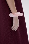 Romantic Pink Sheer Gloves with Petal Cuffs  Short Organza Bridal Gloves Feminine Wedding Accessories Gift for Her