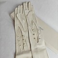 Vtg Women's Leather Opera Length Gloves Handmade Ivory With Buttons Small