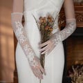 Elegant Long Lace Bridal Gloves Ivory|Vintage Elbow Length Wedding Gloves for Bride | Romantic Sheer Tulle Gloves for Church Garden Ceremony
