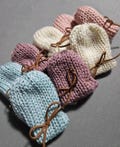Handmade Infant Mittens Soft Knit Baby Mittens with Leather Tie Newborn to 6 Months Winter Baby Gift Gender Neutral Rural Curio