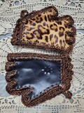 Black leather brown fingerless gloves woman haute fur yarn brown leather gloves