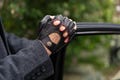 Men's FINGERLESS Gloves - BLACK(red) - hairsheep leather