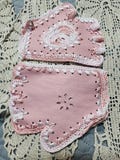 Leather white and pink fingerless gloves woman