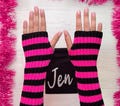 Thick Stripey Hot Pink Black Arm Warmers - Personalised Bag Striped Fingerless Hand Gloves Fancy Dress Girls Custom Name Halloween Gift