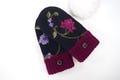 Upcycled SUEDE palm woman's felted wool embroidered sweater mittens lined warm recycled sweater mittens gift for her size M