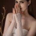 Soft Eyelash Lace Long Fingerless Bridal Sleeves – Ivory Vintage Wedding Gloves for Bride, Elegant Formal Opera Gloves,white tulle gloves