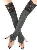 Gloves black lace grey velvet women long over elbow fingerless womens gothic goth arm warmers formal evening opera sleeve handmade xs -3xl