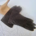 Vintage Dark Purple Real Kid Leather Gloves . Applique Gloves . Germany