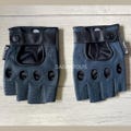 Men's Premium Leather Designer Driving Motorcycle Gloves - Fingerless Navy Blue - Breathable Perforated Design