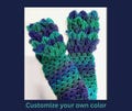 Custom-color dragon scale crochet wrist warmers, ideal for medieval gamers and fantasy outfits