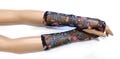 Multicolored, On black background embroidery, Stylized flowers, Arm Warmers, Edwardian, Aristocrat, Elegant and Comfortable,  IDEAL for HER