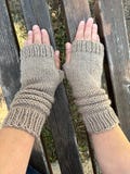 Taupe Knit Fingerless Gloves Women – Wool Acrylic Arm Warmers – Cozy Handmade Winter Mittens – Neutral Knit Gift