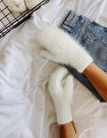 Fluffy Angora Mittens | Soft Hand-Knitted Winter Gloves | Cozy Fuzzy Warm Mittens | Optional Matching Hood | 3 Sizes by Hand Length