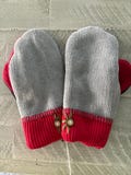 Buckeye Fan Mittens: Repurposed Wool Sweater Gloves, Embroidered Button