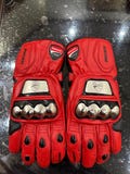 Ducati Corse Racing Style Red Leather Motorcycle Gloves | Biker Riding Gloves with Knuckle Armor Protection | Sportbike Track Gear