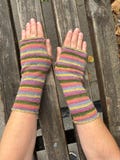 Striped Wool Fingerless Gloves – 100% Hand-Knit Wool – Cozy Arm Warmers – Winter Gift for Her – Soft, Eco-Friendly Knitwear