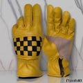 Retro Black Yellow Chess Pattern Genuine Leather Gloves, Genuine Leather, Winter Gloves, Driving Gloves, Fashion Gloves