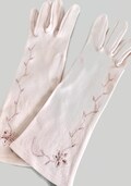 Vintage 1960's Pink Nylon Blend Embroidered Gloves