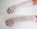 White Draped 60s Gloves With Print // Nylon // Size 6,5