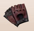 Burgundy Black Fingerless Driving Gloves for Men – Handmade Soft Luxury Leather Car & Cycling Gloves