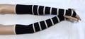 Black and White,Stripes,Wool+Cashmere,Knitwear,Jersey,Extra Long,Soft,Comfortable,Fingerless Gloves,Boho,Punk with Thumb Holes.IDEAL for HER