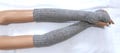 Winter, Wool, Extra Long, Gray melange ,Arm Warmers, Soft  Fingerless Gloves, Recycled, Boho, Hippie, with Thumb Holes. IDEAL for HER