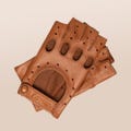 Women's Camel Leather Fingerless Driving Gloves  | Classic Half Finger Gloves | Handmade Gift for Her
