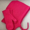 Fuchsia Balaclava Hood and Mittens, Merino Wool & Mohair, Unique Winter Gift for Her. Handmade Knit Gift Set'