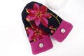 Upcycled SUEDE Palm felted wool sweater mittens embroidered floral fun and bright boiled wool warm lined gift for her woman's size  L