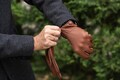 Men's WINTER Gloves - WALNUT - wool lined - deerskin leather