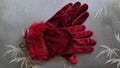 Vintage Red Velvet Winter Gloves - Womens Winter Gloves - Size Small