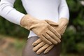 Women's UNLINED Gloves - BEIGE - suede leather