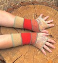 Festive pumpkin orange fingerless gloves arm warmers wool