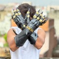 Shadow Nazgul Gauntlets – Handcrafted Blackened Brass-Coated Gothic Armor Gloves with Dark Fantasy Detailing for LARP, Cosplay, Renaissance