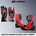 Men Suzuki GSX-R Red Leather Motorcycle Racing Gloves and Boots, Armored, Custom Motorcycle Gears