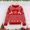 2022 Autumn And Winter Christmas New Sweater Europe And The United States Cross-border Hot Sale Red Round Neck T-shirt Elk Print Sweater