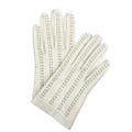 Vtg midcentury beige leather decorative lacing wrist length driving gloves 7 1/2