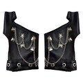 Women’s Black PU Leather Fingerless Gloves with Studs and Chain – Gothic Punk Rock Biker Festival Gloves