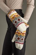 White & Multicolored Patterned Mittens | Fleece Lined Mittens | Patterned Mittens | Women's Mittens | Winter Mittens | Game Day Mittens