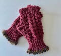 Womens  Fingerless Gloves, in Rose Pink , Hand Knit, with colorful, yarn edge  and cable accents Seed stitch palm. Texting gloves.