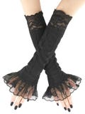 Black gloves womens luxury fingerless sleeves, ruffled elegant warmers romantic gloves sleeves evening long elbow length all sizes