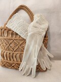1950s Vintage Ruching Chiffon Gloves Pleated White Gloves Mid Arm Length